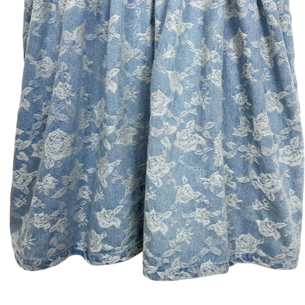 Miou Muse Denim + Roses Bow Front A-Line Mini Dress Puff Sleeves Blue Size S - Picture 9 of 13